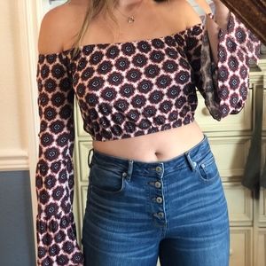 PacSun Off-the-Shoulder Patterned Flared Top